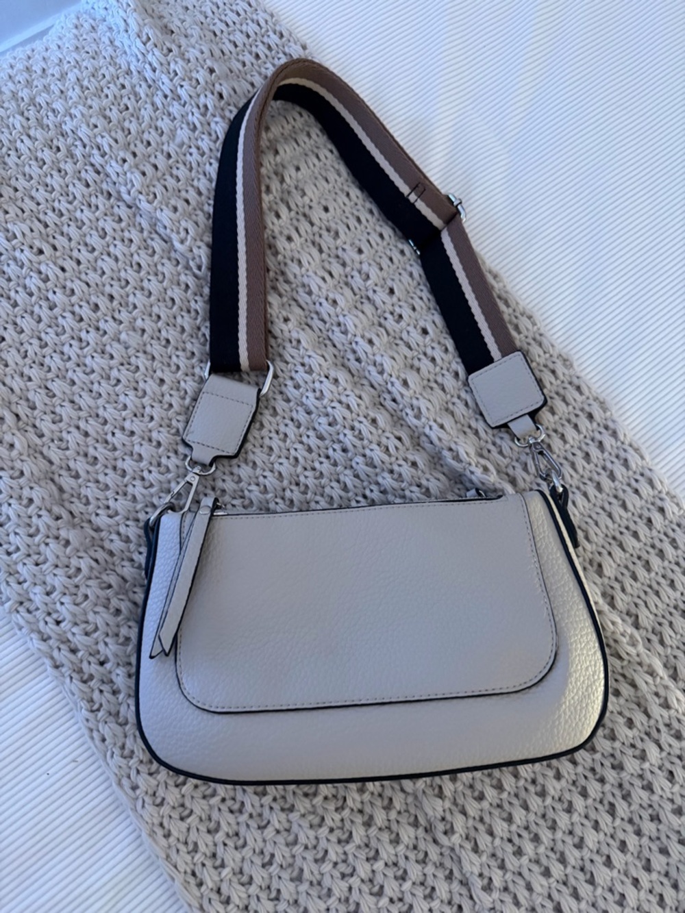 Moda Luxe Cream Shoulder Bag with Striped Adjustable Strap
